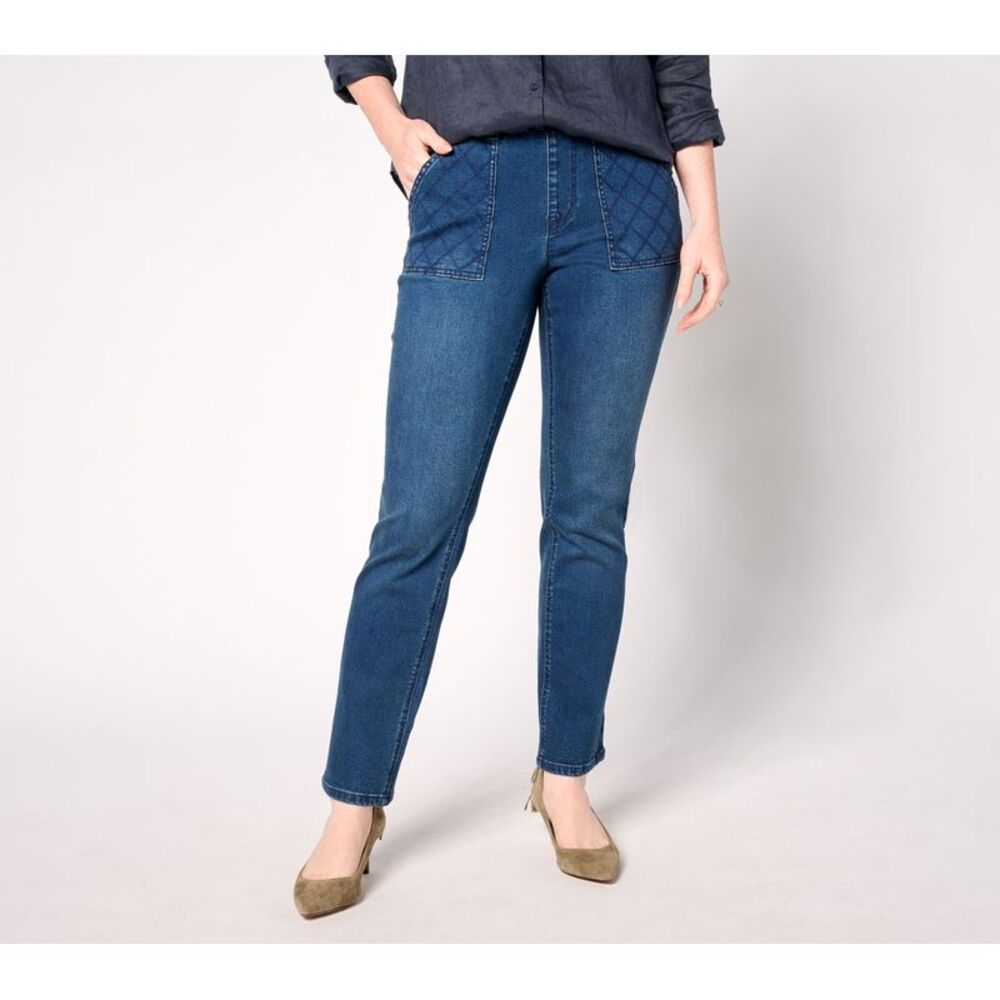 SUNNYLiFE Women's Plus Sz Pants 18 True Denim Indigo Jeans w Quilted Blue